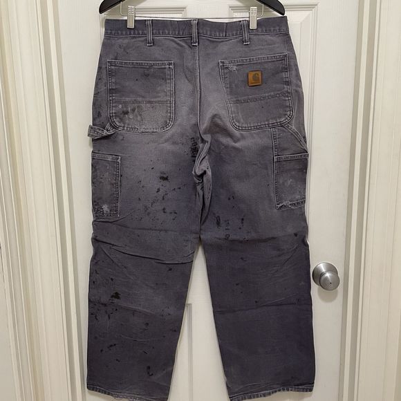 Carhartt B11 PTB Canvas Carpenter Pants Mens 36x30 Gray Distressed Stained Worn - Picture 2 of 9